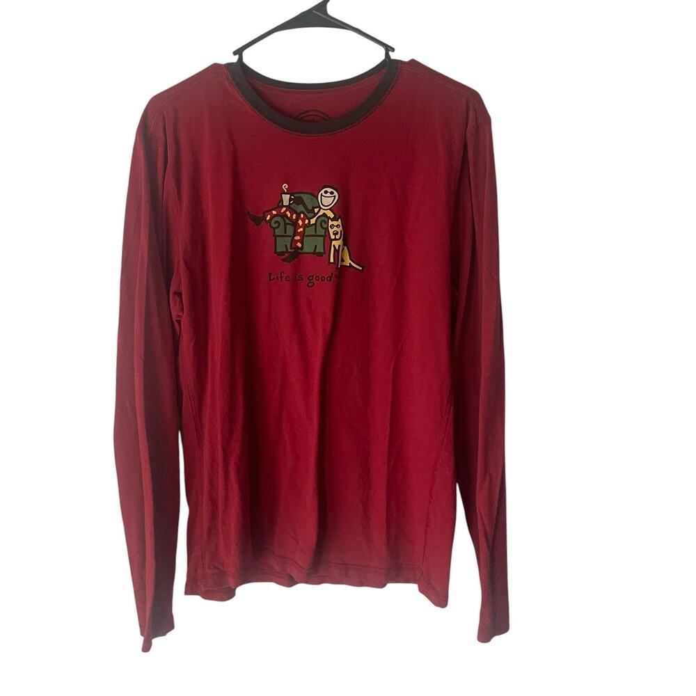 Life Is Good Men's Size Medium Red Long Sleeve Man Dog Soft Sleepwear‎ Shirt